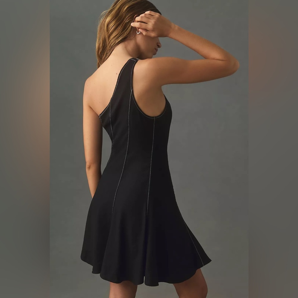 Anthropologie Linen One-Shoulder Seamed Mini Dress size small - Picture 2 of 5